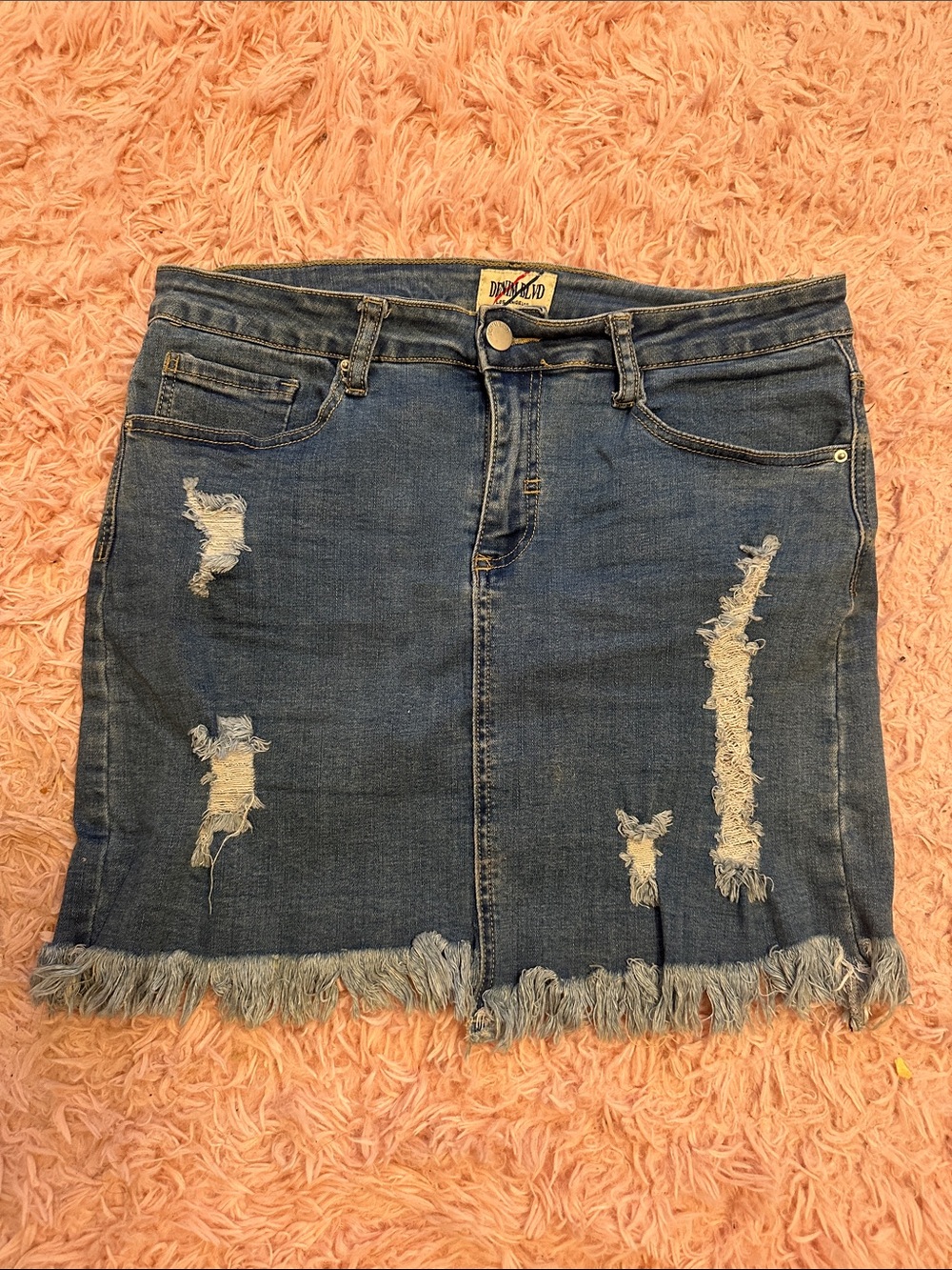 Denim Blvd Distressed Denim Mini Skirt - Blue